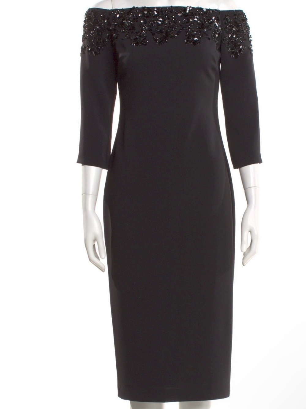 Badgley Mischka Black Off-Shoulder Embellished Midi Dress NEW W TAGS